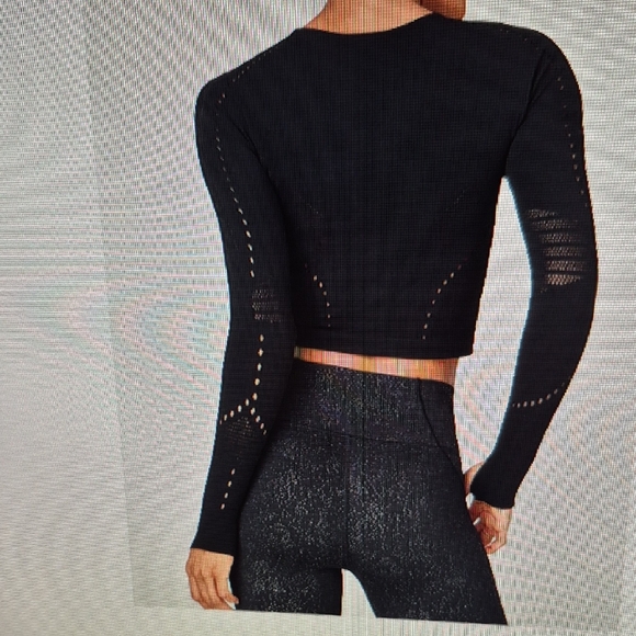 Fabletics Black Crewneck Open-Knit Long Sleeve Sweater - Picture 5 of 5